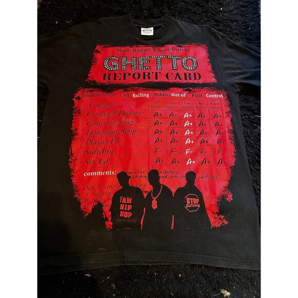 Ghetto Report Card Rap Tee Rhinestones T-Shirt Size Men’s 2XL XXL - Picture 1 of 4